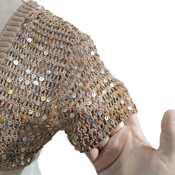 Y2k Sequin Short Cardigan Bolero Layering Juniors Small Open Front Coachella - Picture 6 of 9